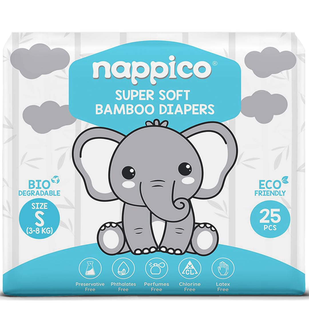 Nappico Ultra Soft Organic Bamboo Diapers | Tape Diapers | Small (S) Size | For 3-6 kg | Super Dry | Quick Absorption | With Wetness Indicator | Leak-Proof | Rash-Free | Unisex | 25 Count | Pack of 1-image-48