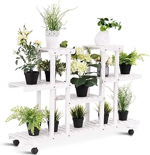 Supporto for fiori a rullo, supporto for piante in legno massello, espositore for cortile interno ed esterno senza formaldeide ecologico multistrato, scaffale vuoto multiuso ( Color : With pulley )