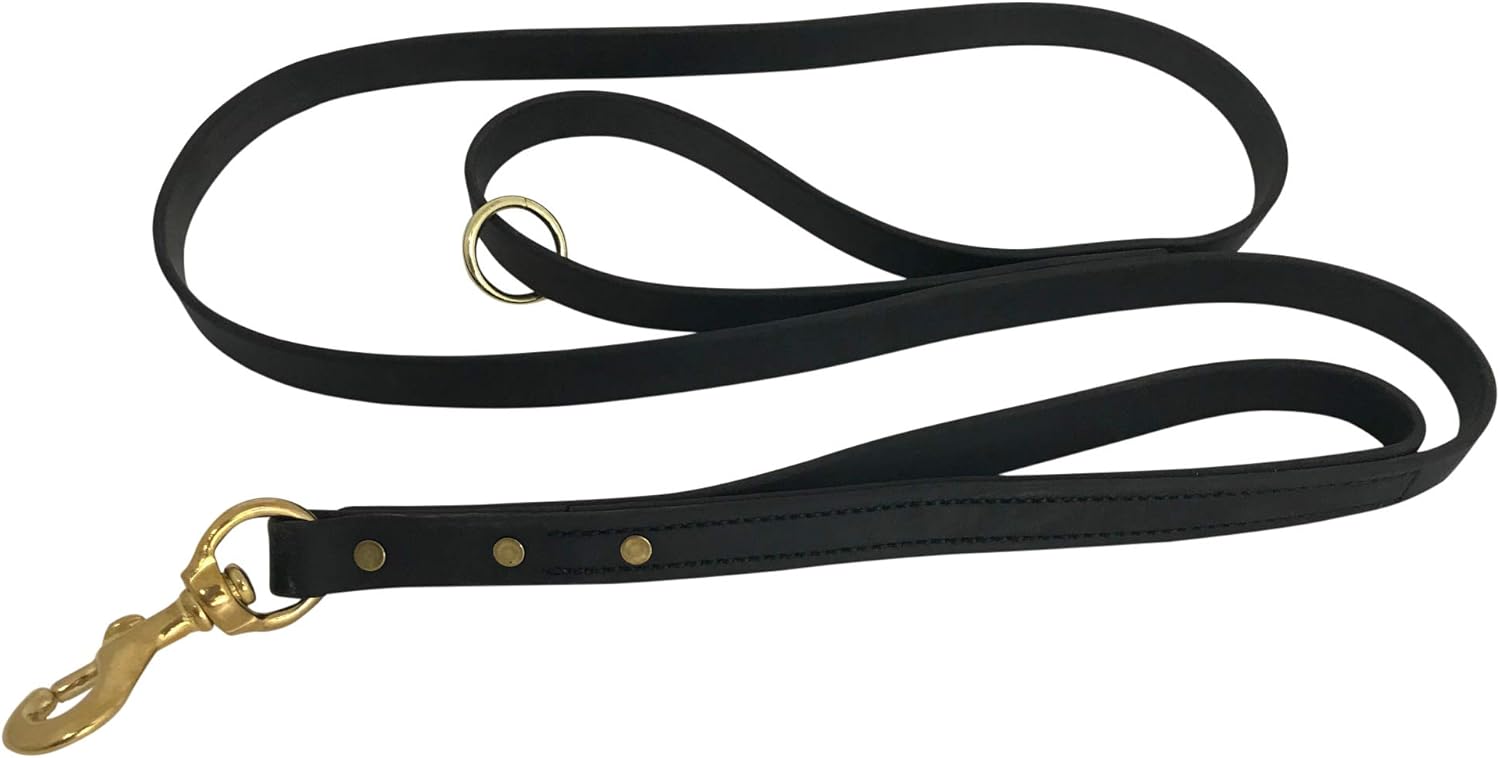 Double Handle Dog Leash, Biothane 2 Handle Training Leash, Made in The USA, Heavy Duty, Durable, Waterproof, 5 Ft x 3/4", Military Grade Traffic Lead, Black