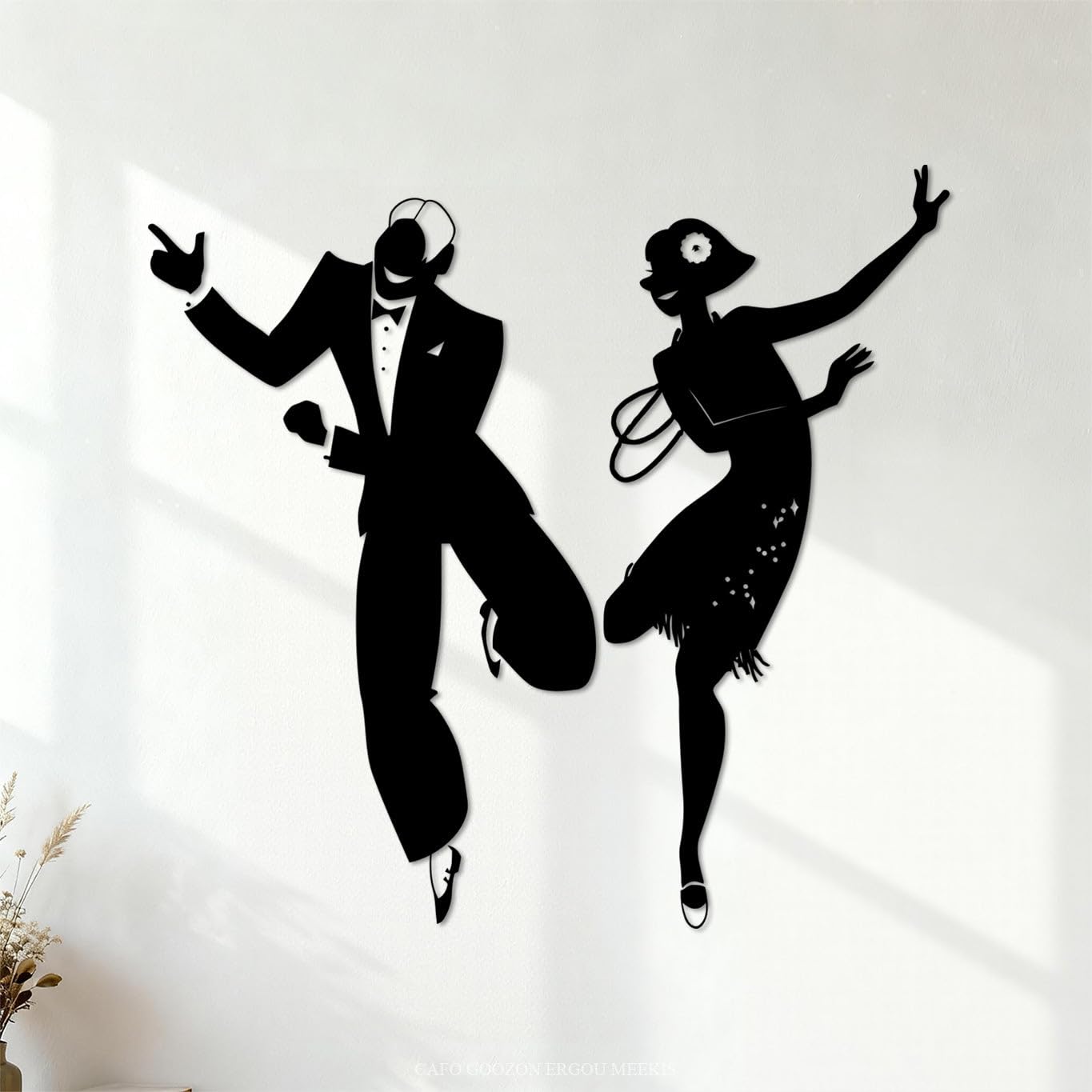 Ergou -R9915 Vinyl Wall Decals Gatsby Style Fun Couple Dancer Retro Party 35X36.7cm Removable Without Leaving Glue Black