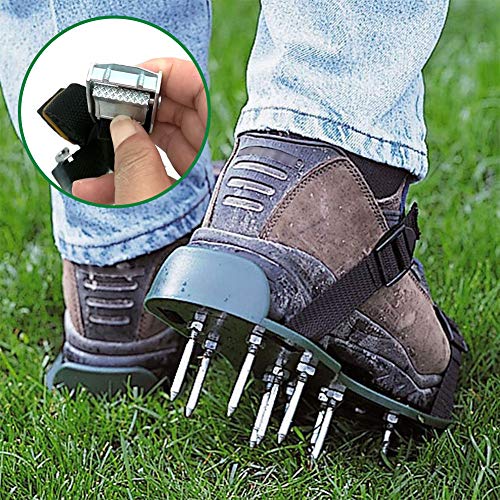 caiyuangg Lawn Aerator Spike Shoes, 4 Universal Adjustable Buckle Straps, 26 Nails Aerating