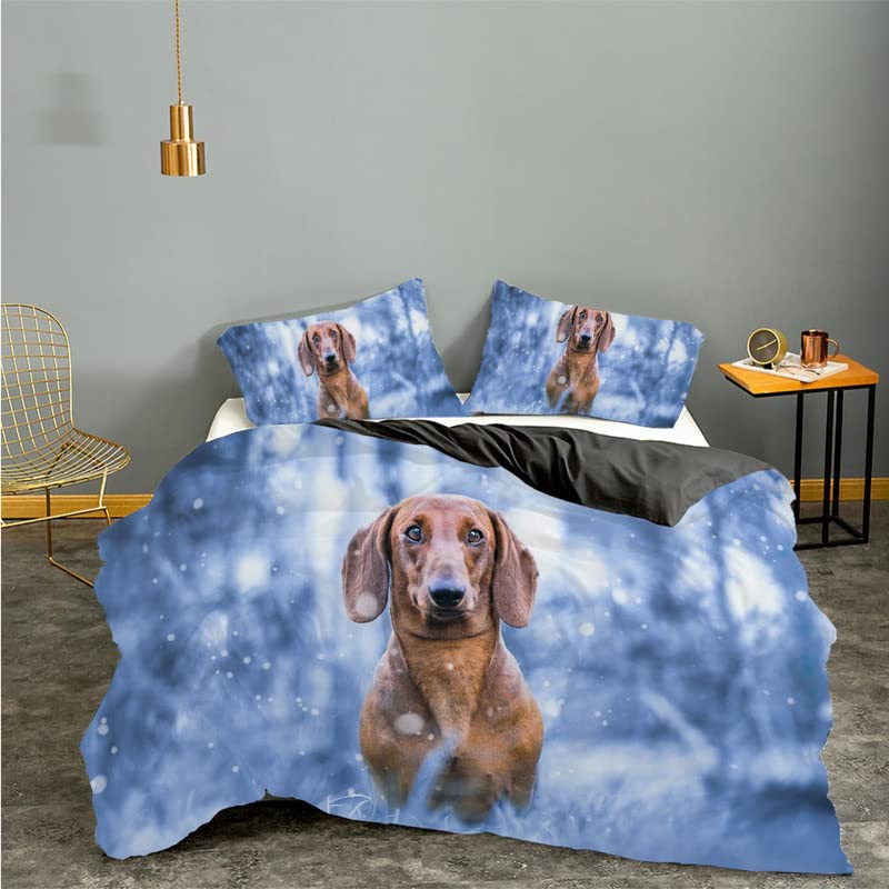 Housse de Couette 240 x 260 Chien Bleu en microfibre douce avec deux taies d'oreiller