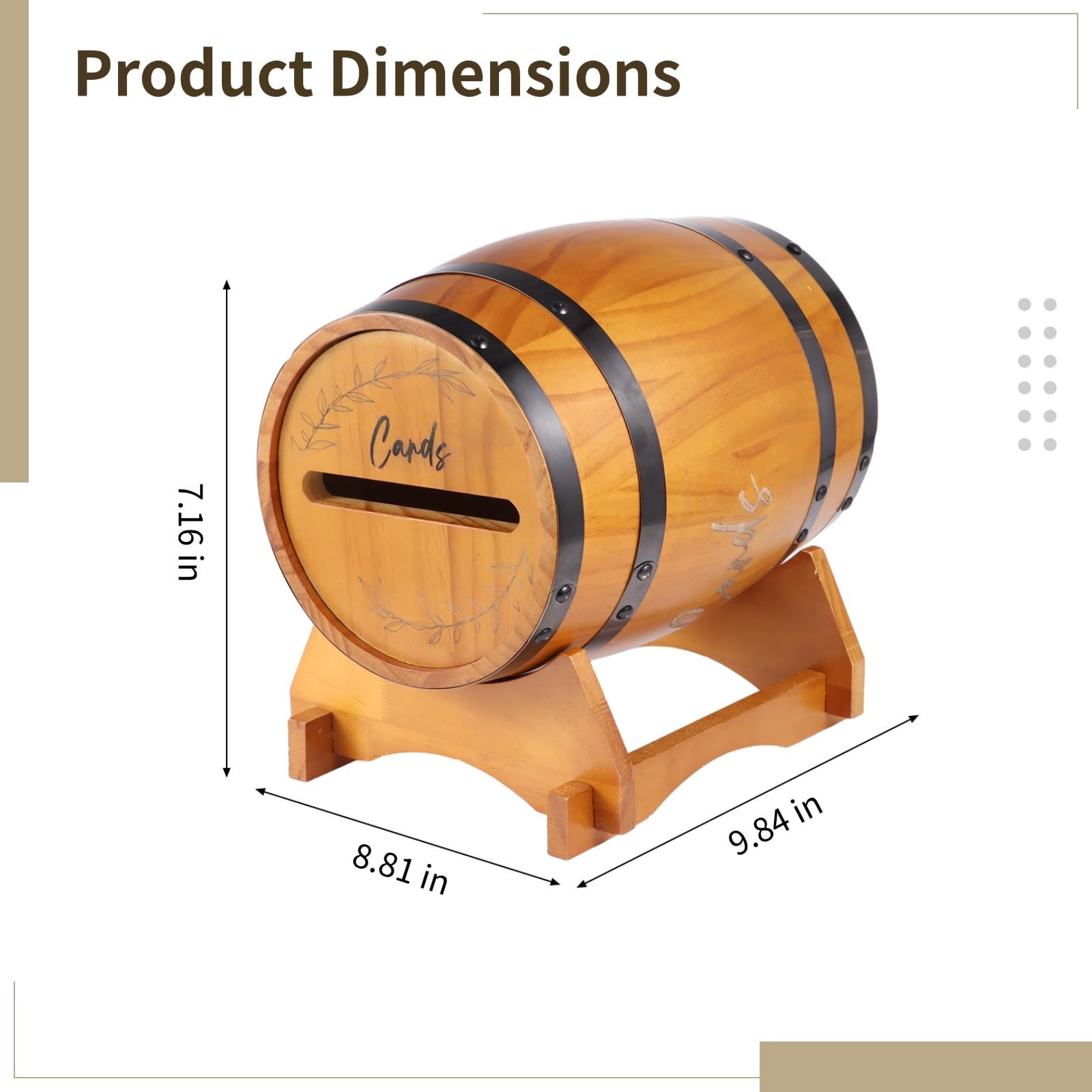 Rustykalne drewniane pudełko na karty ślubne, 5 l, beczka na whisky, pudełko na karty z okazji ukończenia szkoły, solidna drewniana konstrukcja, stabilny uchwyt na kopertę na ślub, imprezę