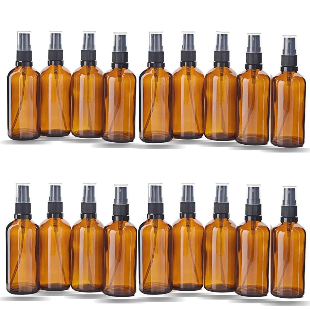 BH PLAST [ WHOLESALE SET OF 18 PCS 100 ML AMBER GLASS MIST BOTTLE Round Bottle with Spray Pump for Multi use for DIY Perfume, Essential Oils, Blends, Aromatic Water, Beauty Products-image-18