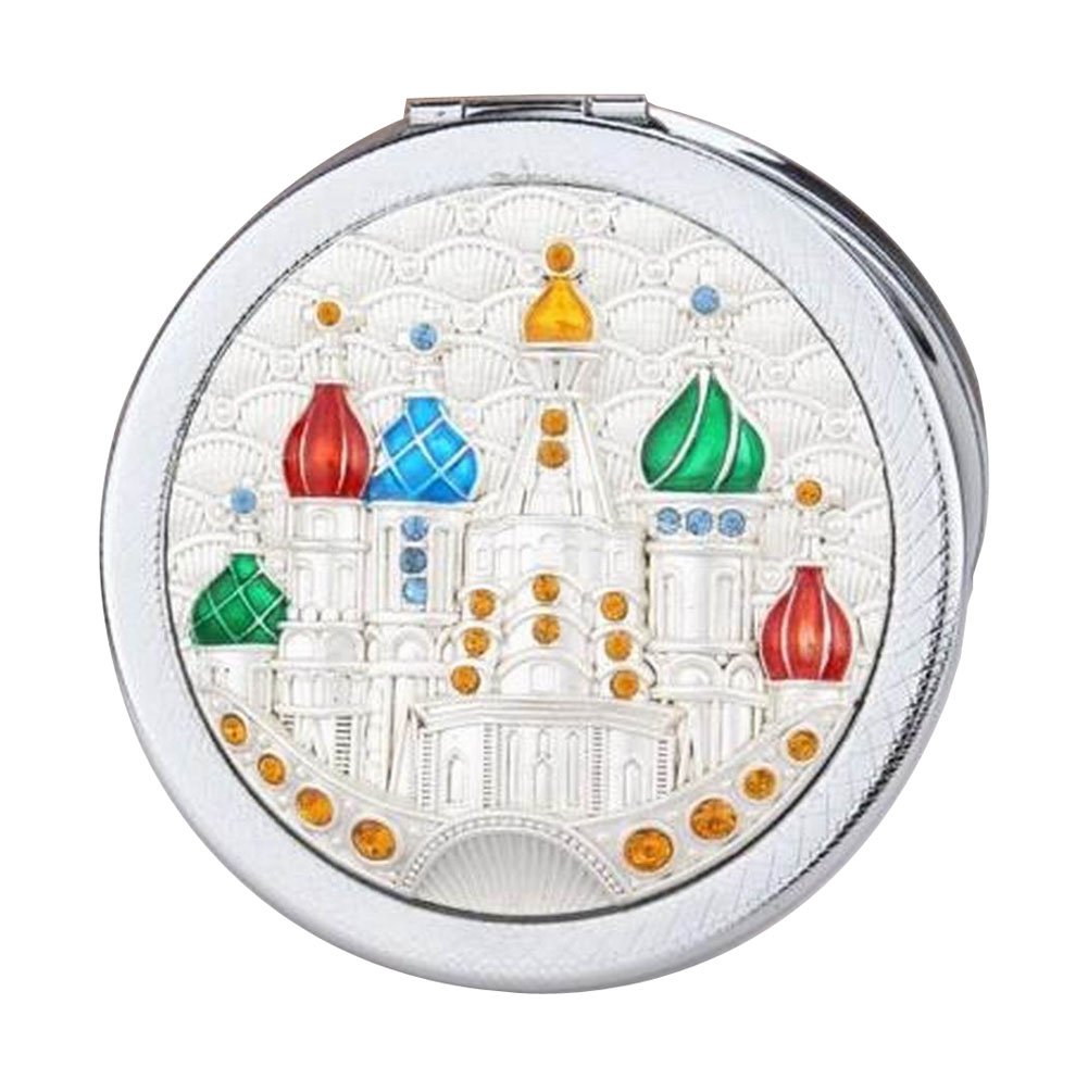 Miroir compact de poche vintage ODYO rond argenté idéal comme miroir de maquillage de voyage