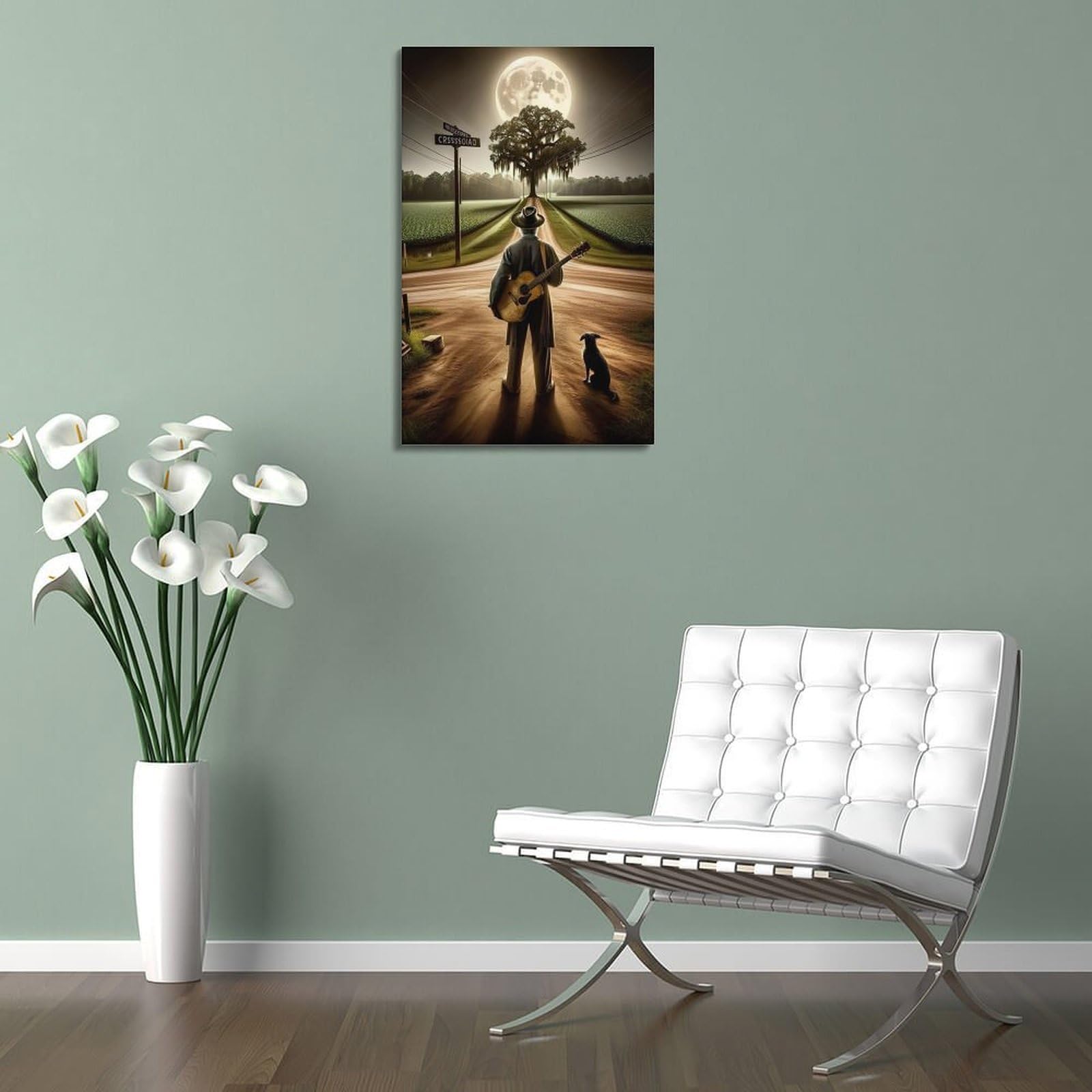 CWLLOG Stampe artistiche da parete su tela, poster con musica country chitarrista su strada al chiaro di luna, stile moderno, decorazione per soggiorno e camera da letto, 40 x 60 cm