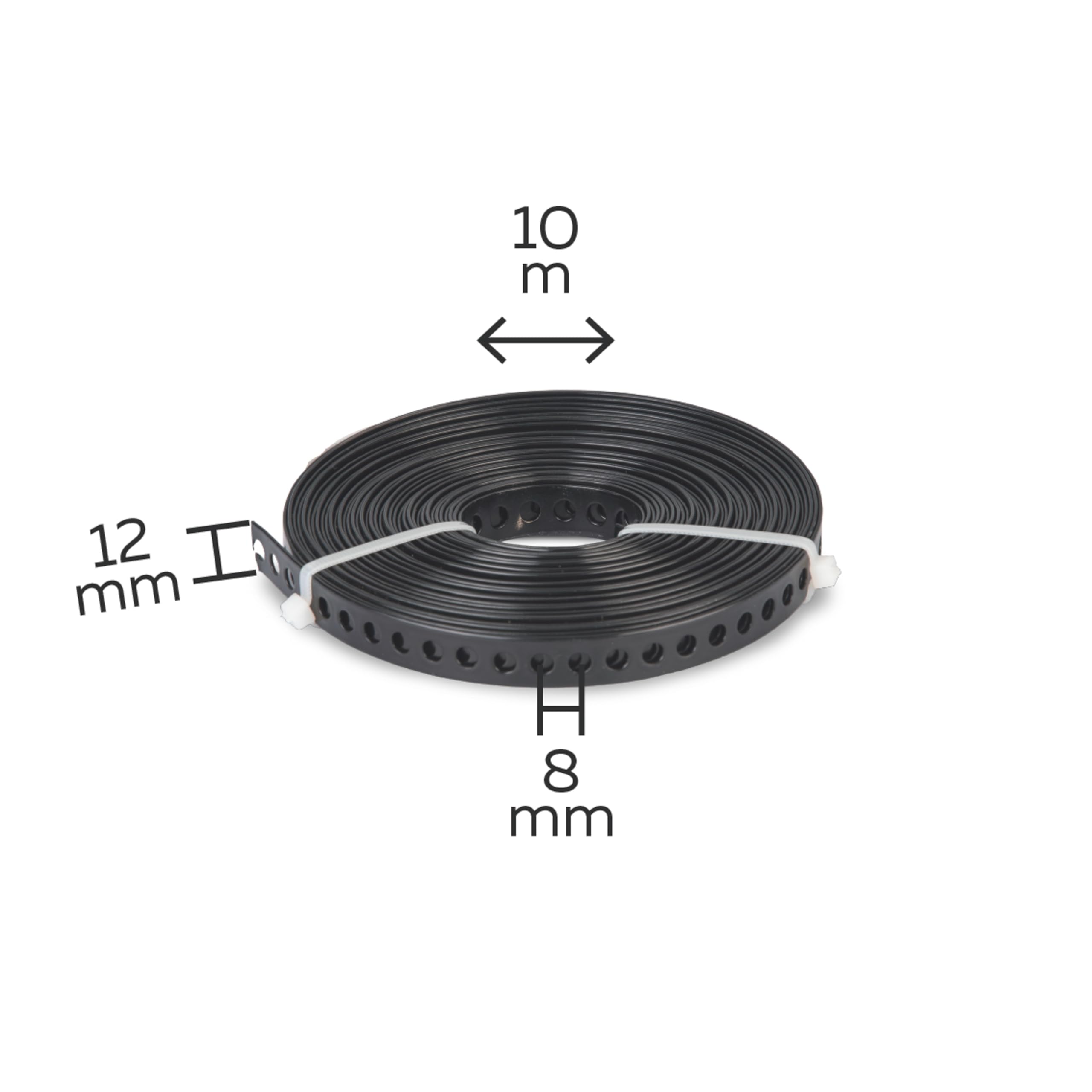 Alberts 824983 Bande perforée - galvanisée - noire - plastifiée - 10.000 x 12 x 0,8 mm | kit de 5