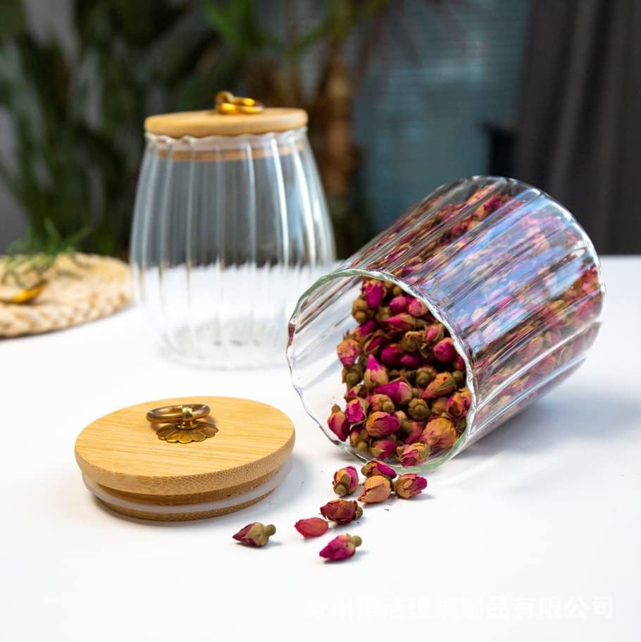 Miniatura 8 de Contenedor de café de almacenamiento de vidrio de 22.0 fl oz (22 onzas líquidas) Frasco de vidrio con tapa de pétalos decorativos de vidrio con tapa