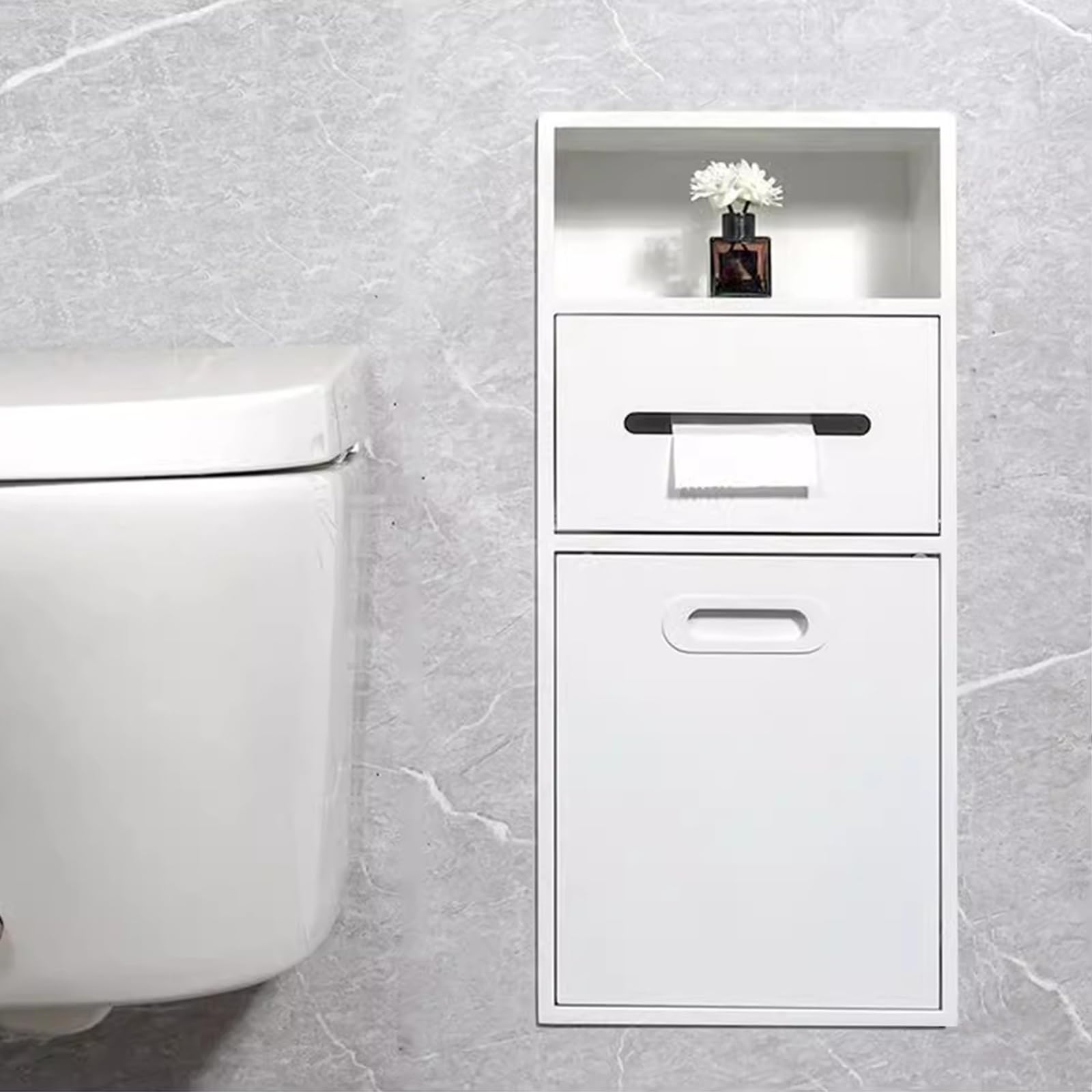 IYUESQ Recessed Toilet Paper Holder Niches, Stainless Steel Shower Niche With Toilet Paper Holder Trash Can Multicolor Multiple Sizes(White,11.8x26x5.5in)