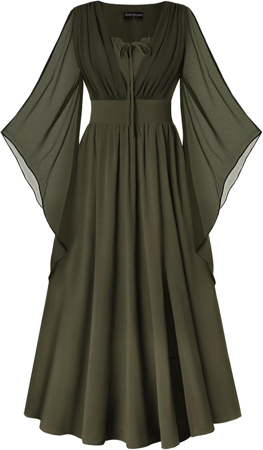 SCARLET DARKNESS Renaissance Dress Women Bell Sleeve Fairy Dresses Witch Costume Split Maxi Dress with Pockets