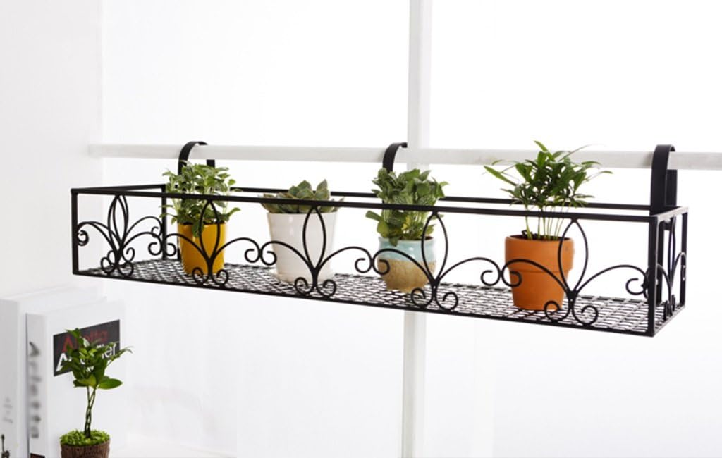 LYTSM® Flower racks, Iron railing balcony Hanging Pots shelf Guardrail Plant shelf black 30 × 25cm sturdy Multifunction ( Size : 80*25cm )
