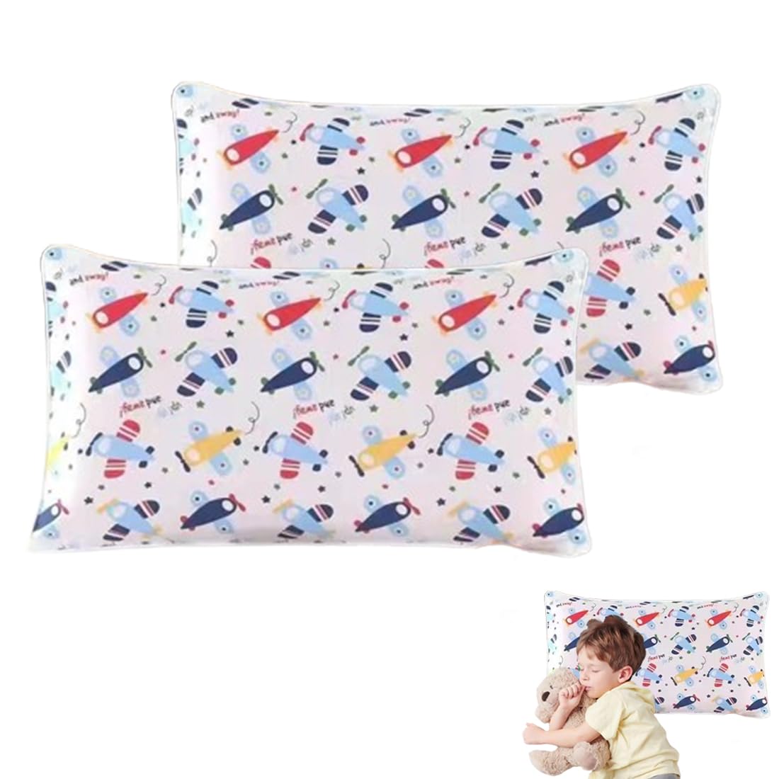 2 pcs Federa Cuscino 100% Cotone con Chiusura a Busta per Bambini e Neonati, Federa Cuscino 40x60 per Carrozzina e Lettino (Aereo)
