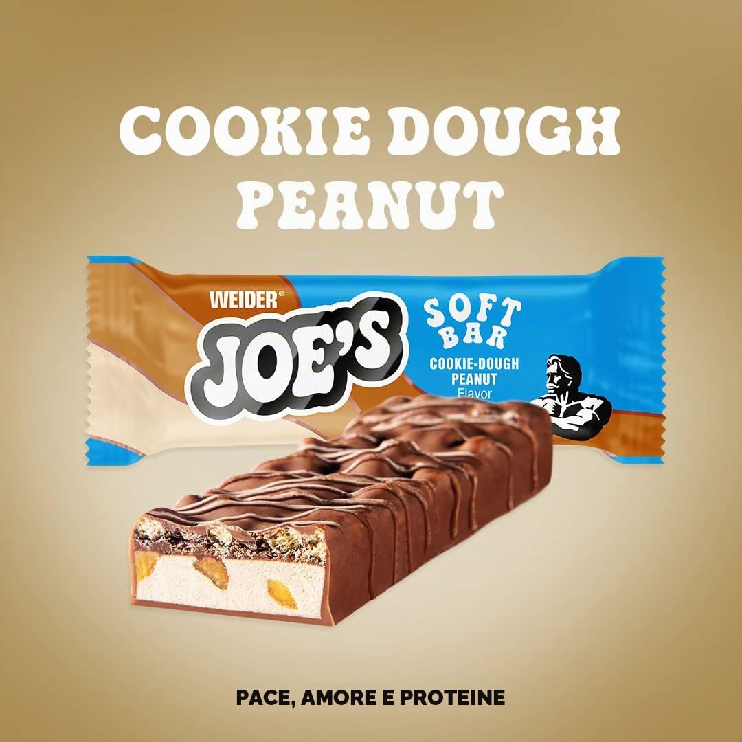 WEIDER Joe's Soft Bar, deliziosa Barretta proteica dal tenero cuore proteico, strato di Caramello e copertura di Cioccolato al Latte, a basso contenuto di zuccheri, peanut cookie dough, 12 x 45 g