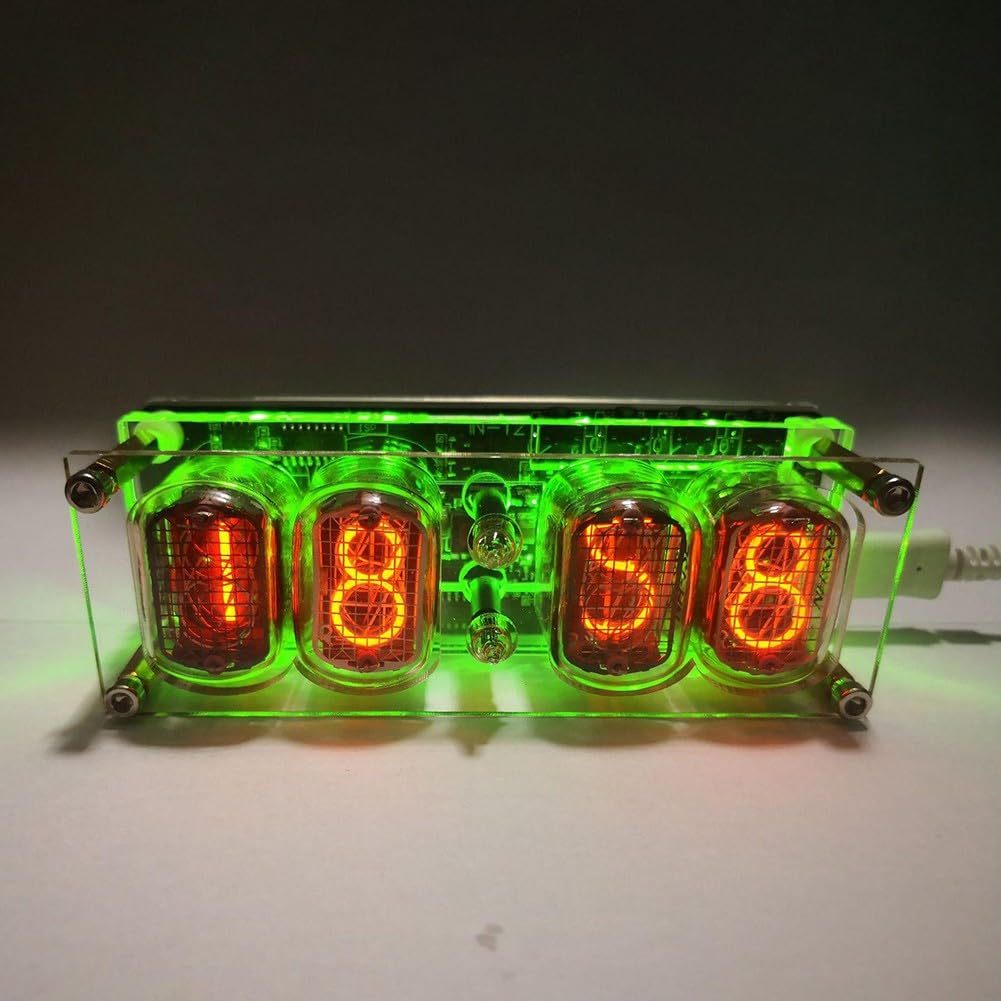 IN12 Nixie Clock Modul mit RGB-Beleuchtung, 4er IN12 Röhre, LED Lamp Tube Uhr, Energieffizient, DC5V Micro USB, Ohne Batterie, Für DIY Retro Elektronik