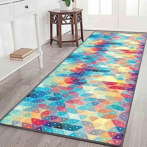 ELINHGO paillasson d Entree Interieur Lavable antidérapant Bordé Motifs Géométriques Paillasson pour Cuisine Couloir entrée Hall Salon Hall Chambre Salle de Bain Color F 40x140cm Cover