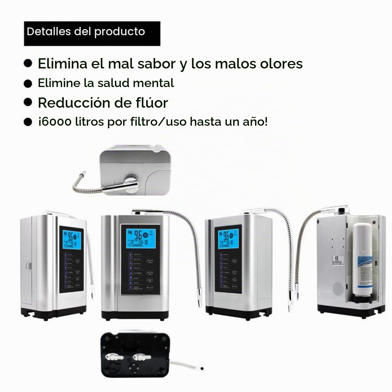 Máquina ionizadora de Agua alcalina, generador de hidrógeno, purificador de sistem de Filtro de Agua para el hogar para Agua alcalina ácida PH3.5-10.5,Silver