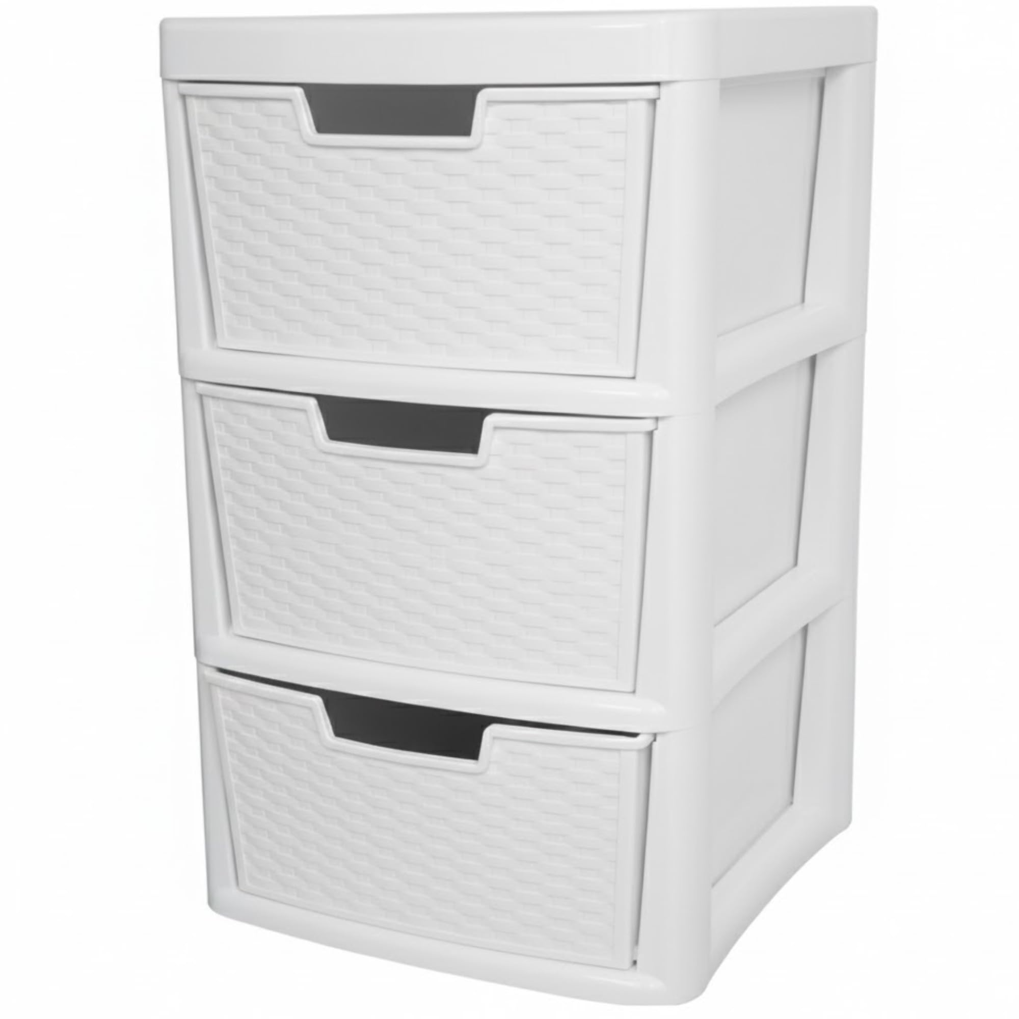ALEEZ - Large Plastic Drawer Storage Unit - Rattan Effect 3 Drawer Cabinet - Multipurpose Storage Organiser - Office, Tabletop Desktop Drawer - Bedroom Chest Drawer Unit - (White, 3 Drawer)