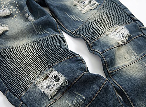 Yollmart Men's Delim Stretched Jeans Ripped Biker Slim Pants4