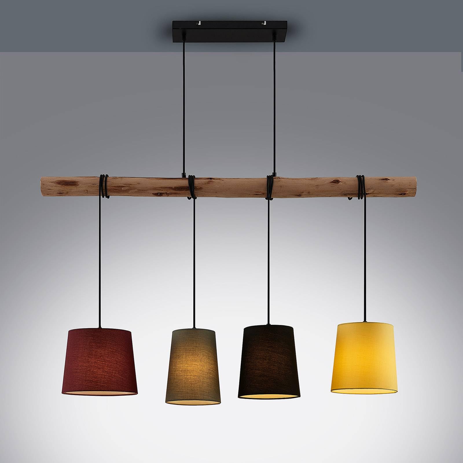 Lindby Lampada a sospensione in legno e tessuto, lampada con ramo di Lampadario Stile Rustico per Tavolo da Pranzo Isola Cucina o Taverna Camera Letto 4x E27 | E27, 4 lampadine, moderno, in legno, tessuto, per soggiorno, soggiorno, cucina, sala da pranzo