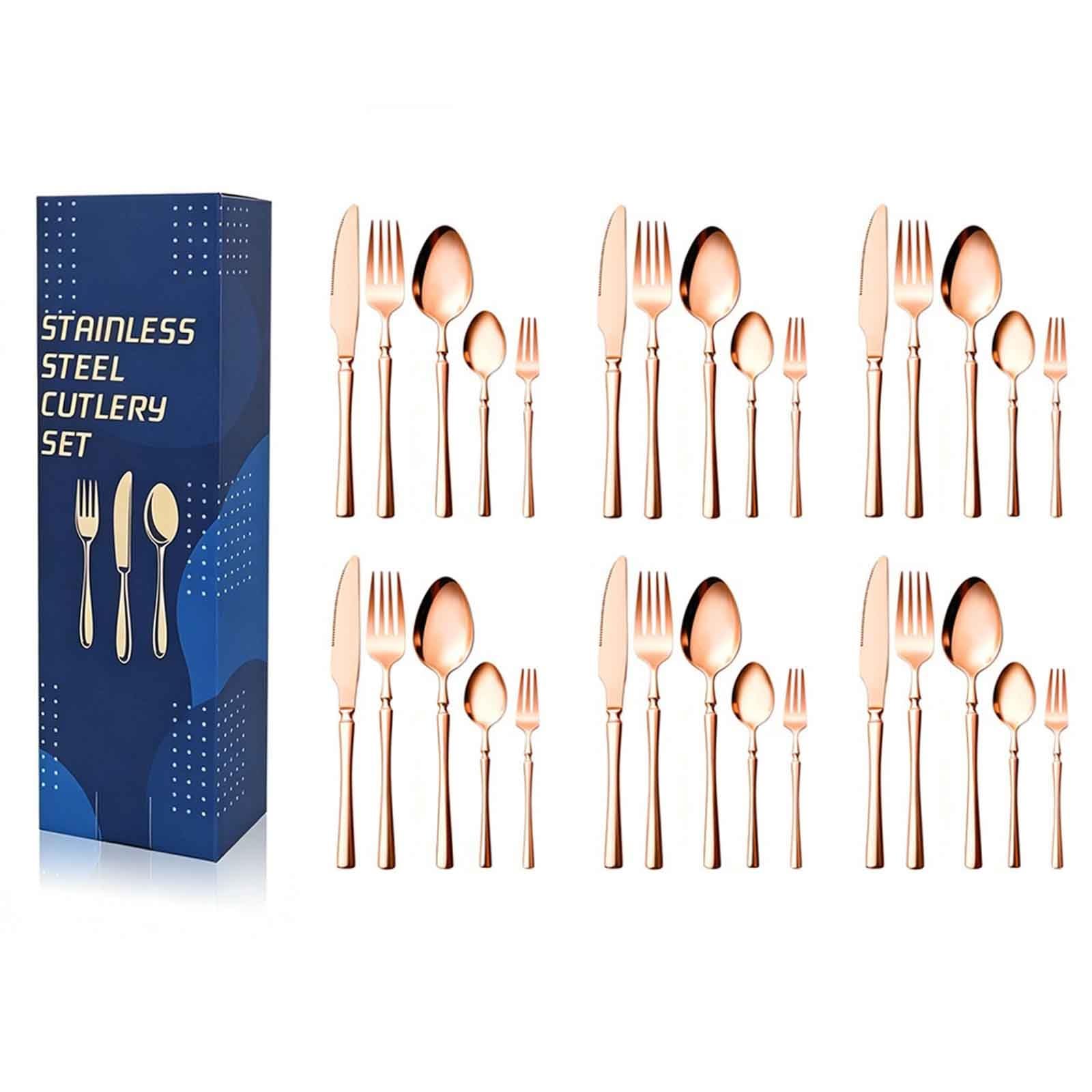 Silverware Set For 6, 30 Piece Flatware Set, Stainless Steel, Dishwasher Safe For Home, Knives Spoons And Forks Set(Rose Gold)