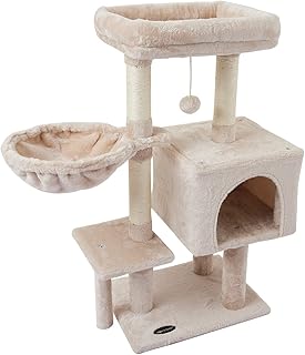 FISH&NAP US09M Cute Cat Tree Kitten Cat Tower for Indoor Cat Condo Sisal Scratching Posts with Jump Platform Cat Furniture Activity Center Play House Beige