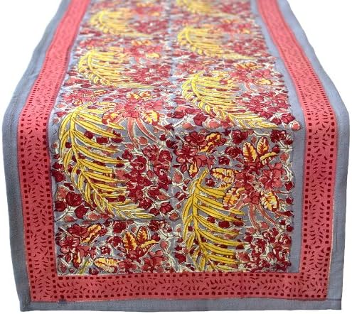 Couleur Nature Bougainvillea Table Runner, 16-inches by 90-inches, Grey/Red