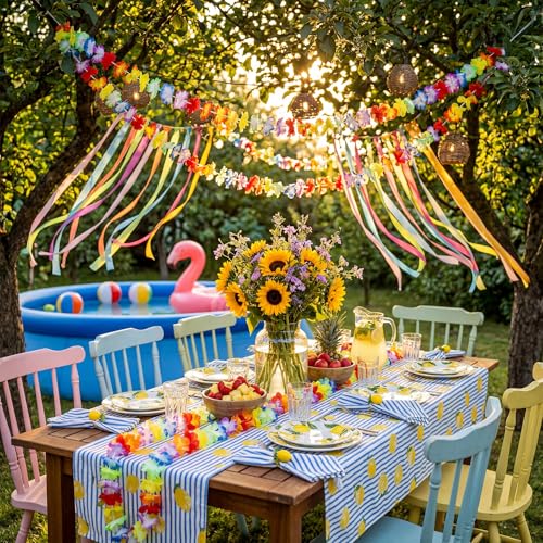 Image of JOVITEC 2 Pack Lei Hawaiian Flowers Garland 20 Feet Each Tropical Multicolor Tropical Flower Lei Garland Flower Leaves Banner for Home Hawaiian Luau Decorations