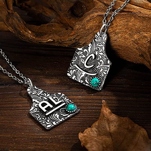 AILIN Personalized Cattle Tag Necklace Sterling Silver 925/Brass Custom Initial Logo Turquoise Necklace For Women Christmas Birthday Gift For Mom Girlfriends Daughter Grandma4