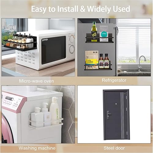 Miniatura 9 de Organizador magnético de especias de un solo nivel, estante de almacenamiento de especias para refrigerador, fácil de instalar, el lado del