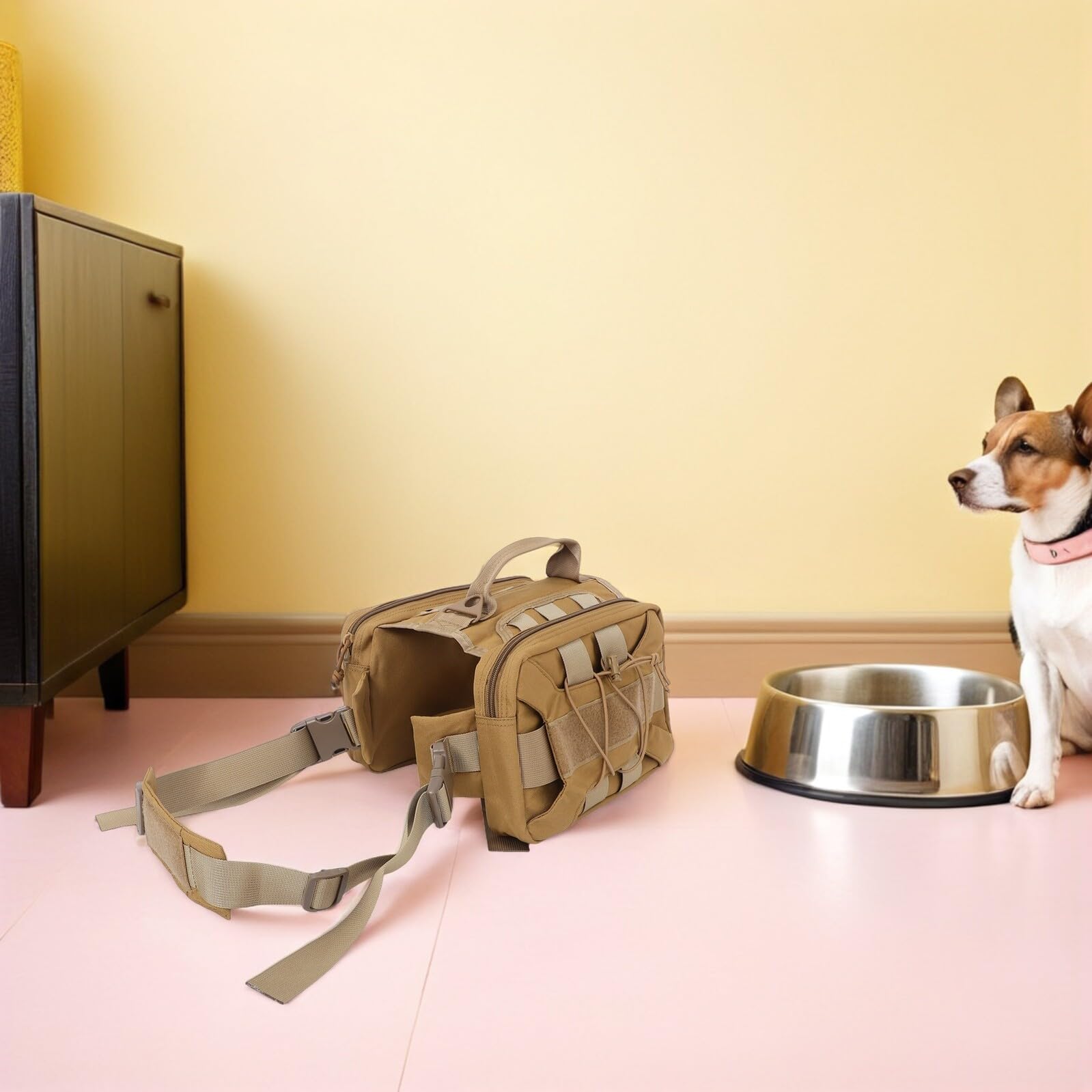 Zaino da Sella per Cani da Trekking con Tasche Laterali in Nylon Regolabile per Animali da 20-55 Kg Borsa da Viaggio con Maniglia per Escursioni e Addestramento