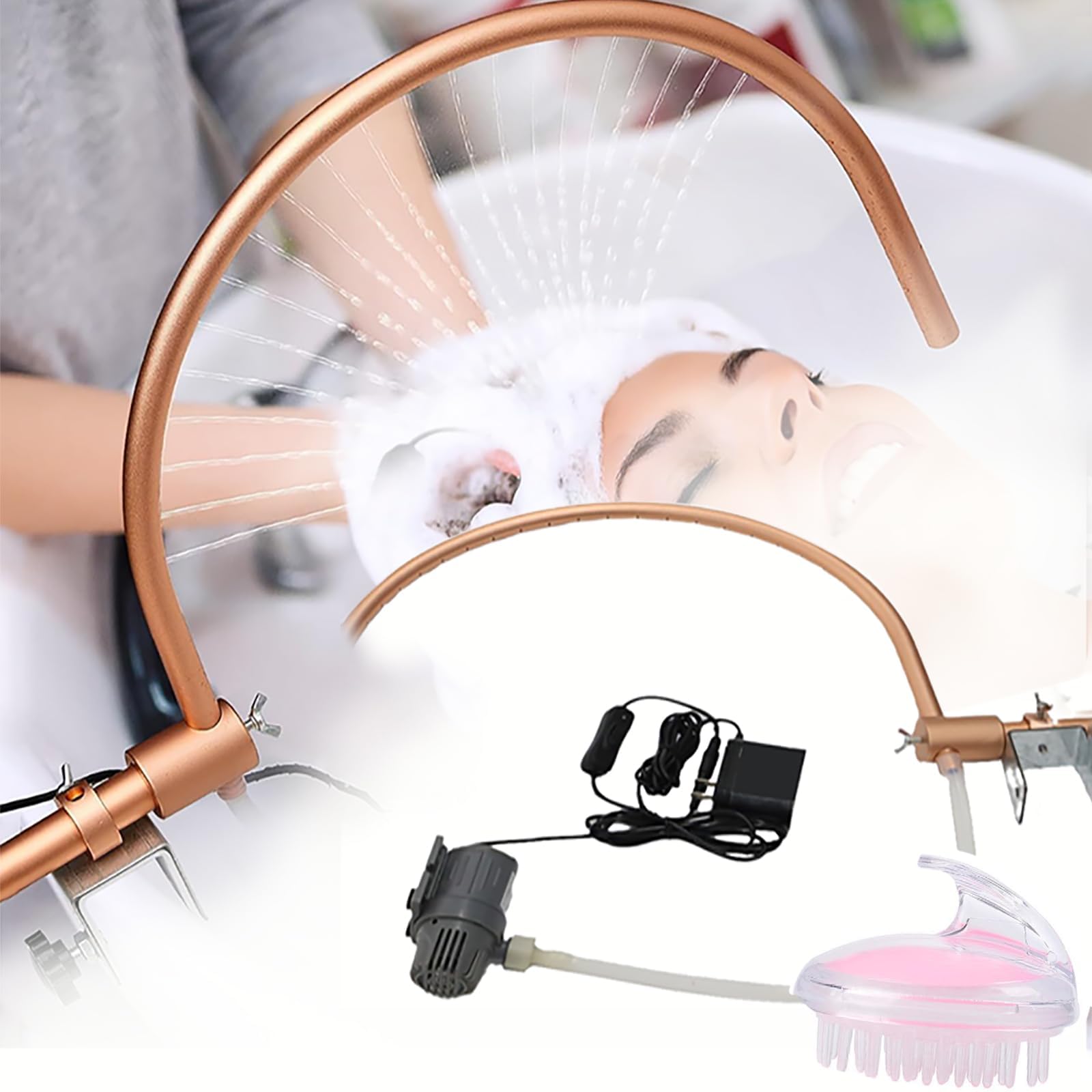 Profesjonalny sprzęt Head Spa z pompką obiegową wody, regulowana 360° metalowa rama i grzebień do masażu, miska na szampon do salonu do mycia włosów