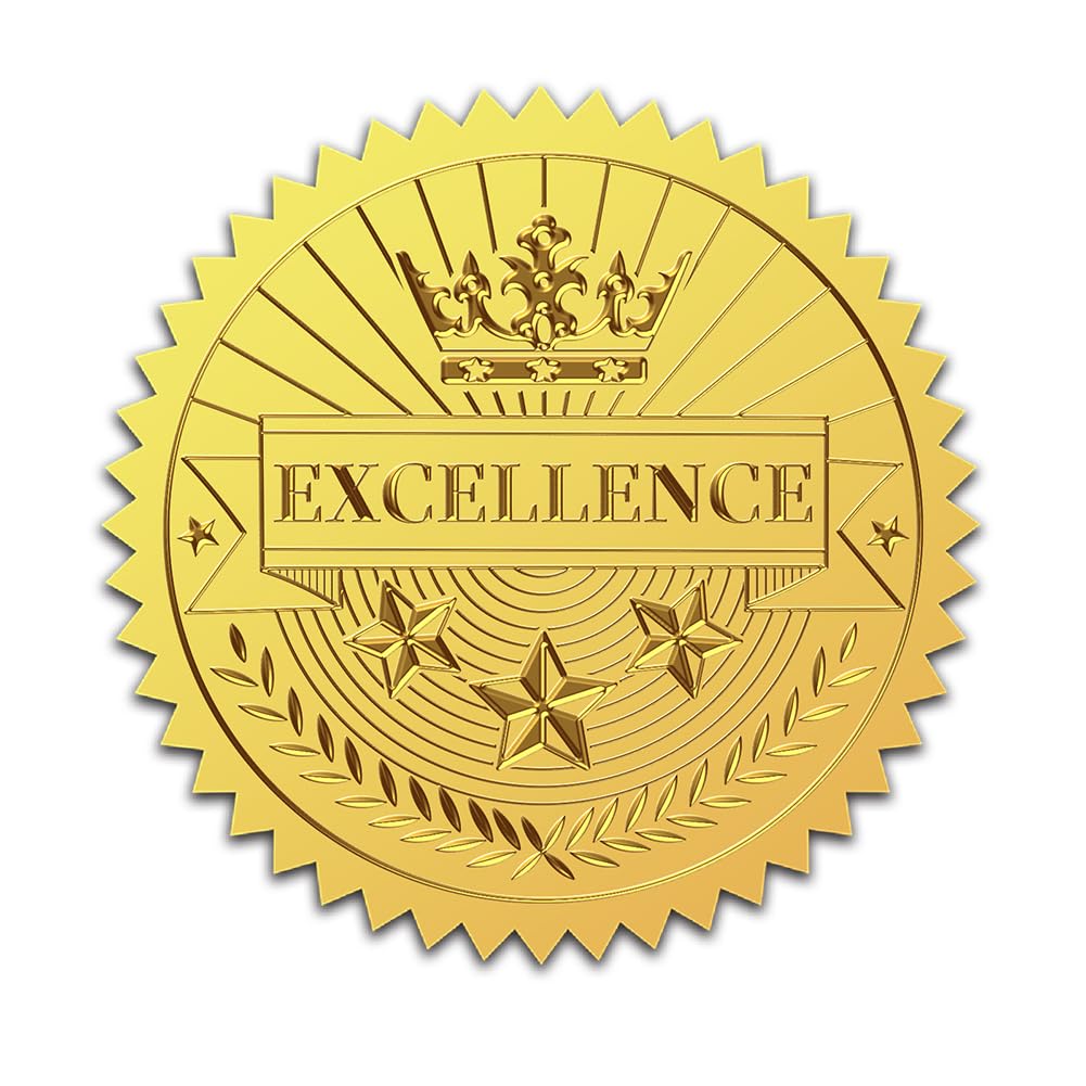 CHGCRAFT 100 Pezzi Certificato di eccellenza d'oro sigillo adesivo autoadesivo Foil etichette in rilievo adesivi per la cerimonia di laurea azienda celebrazione medaglia decorazione certificato premi