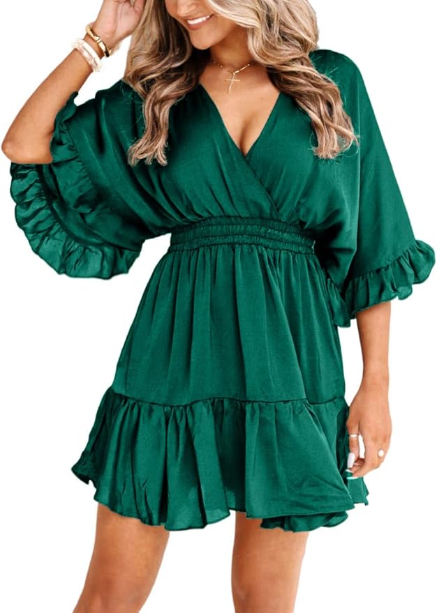 Aoysky Women's V Neck Casual Summer Mini Dress