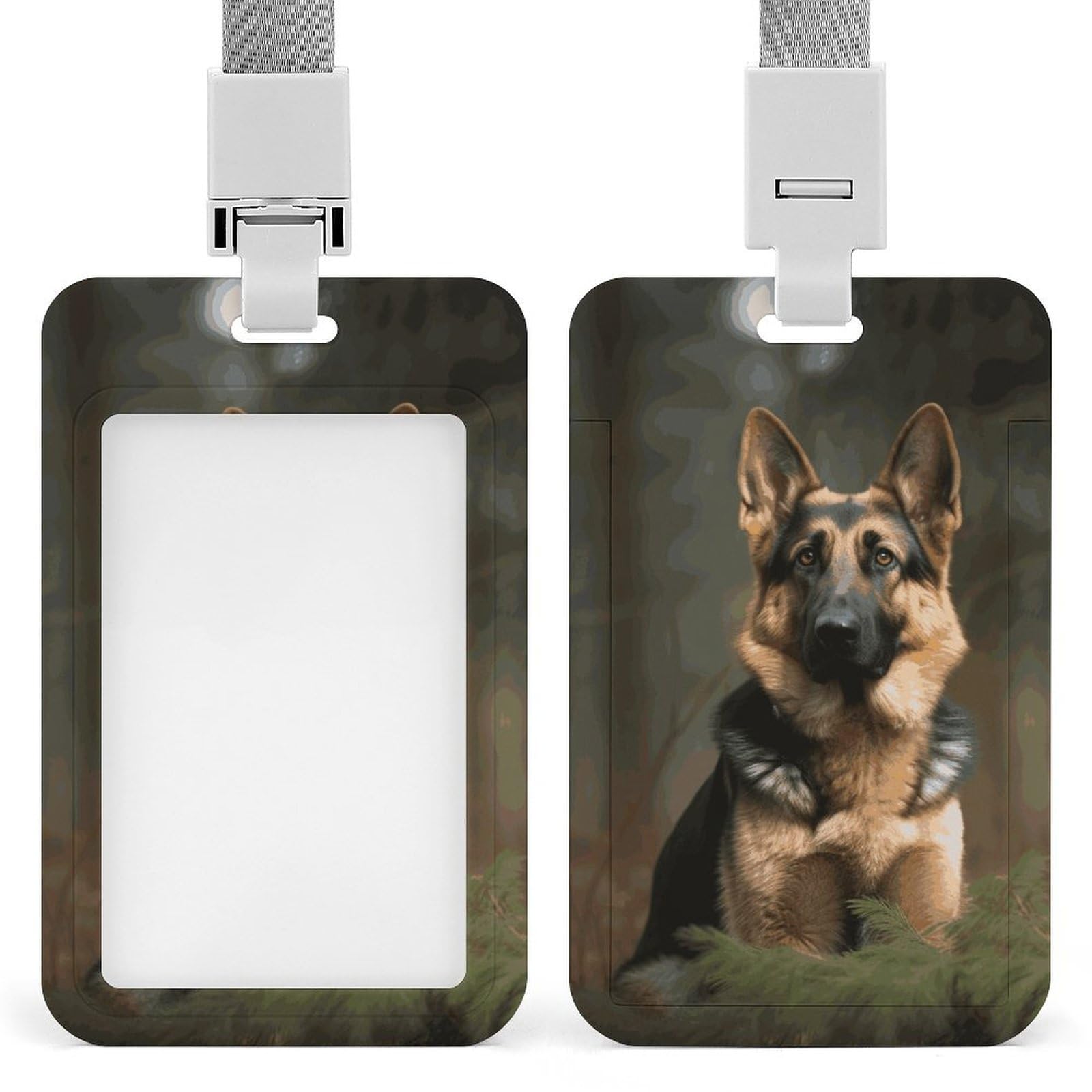 ID Card Holders for Lanyard,German Shepherd Printed Badge Holder with Clear Window,Plastic Vertical Bus Pass Holders for Work Teacher Nurse Employees Proximity Key Cards Women Men