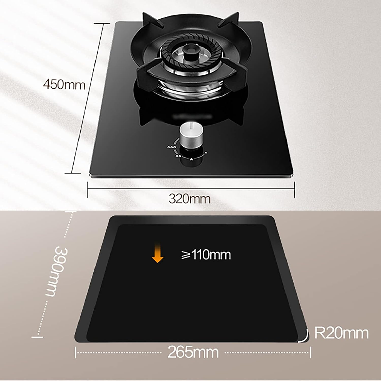 Gas Hob Cooker Gas Stove Built-in 32cm Cooktop Black Glass Cooker Hob in High Temperature Resistance 5.0kW Triple Ring Burner with FFD and Zinc Alloy Metal Knob NG/LPG Convertible [Energ