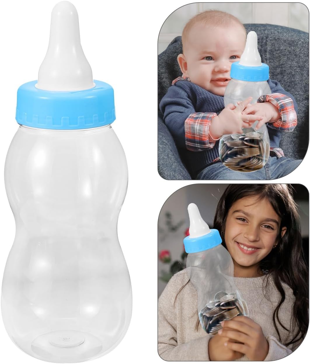 Alasum Baby Bottle Piggy Bank Clear Plastic Saving Pot 11.02 Inch Kids Money Box Desktop Decoration Birthday Gift for Children