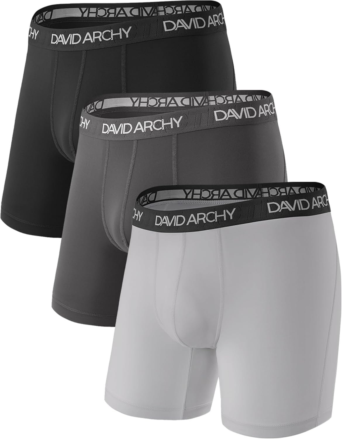 DAVID ARCHY Mens Performance Boxer Briefs 3 Pack, 3D Support Pouch & No Ride-Up Design Moisture-Wicking Sport Underwear Small B2,dark Gray/Black/Light Gray - Solid No Fly
