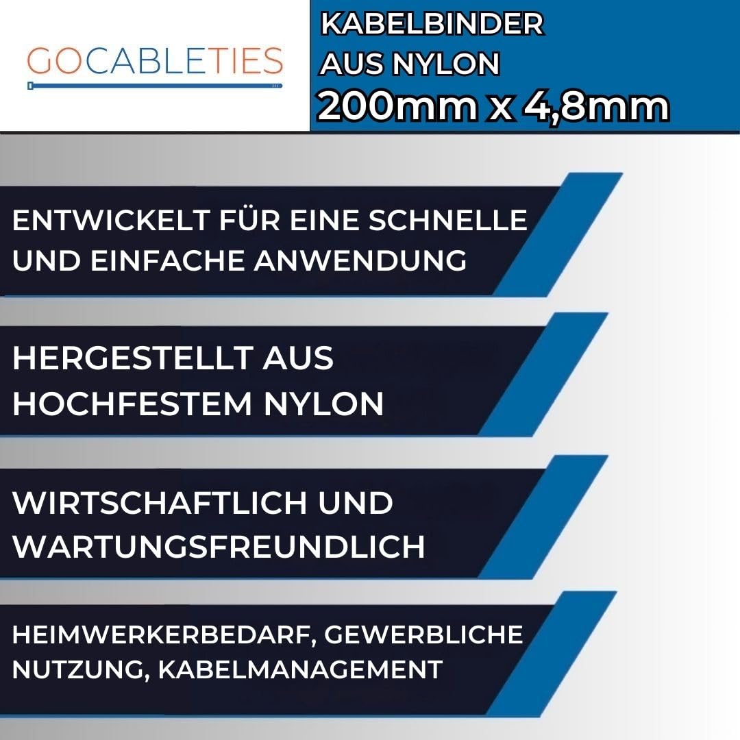 Kabelbinder 200 X 4,8 Mm – 100 Stück, Blau, Nylon 6.6, UL 94 V-2, Für Industrie & Heimgebrauch
