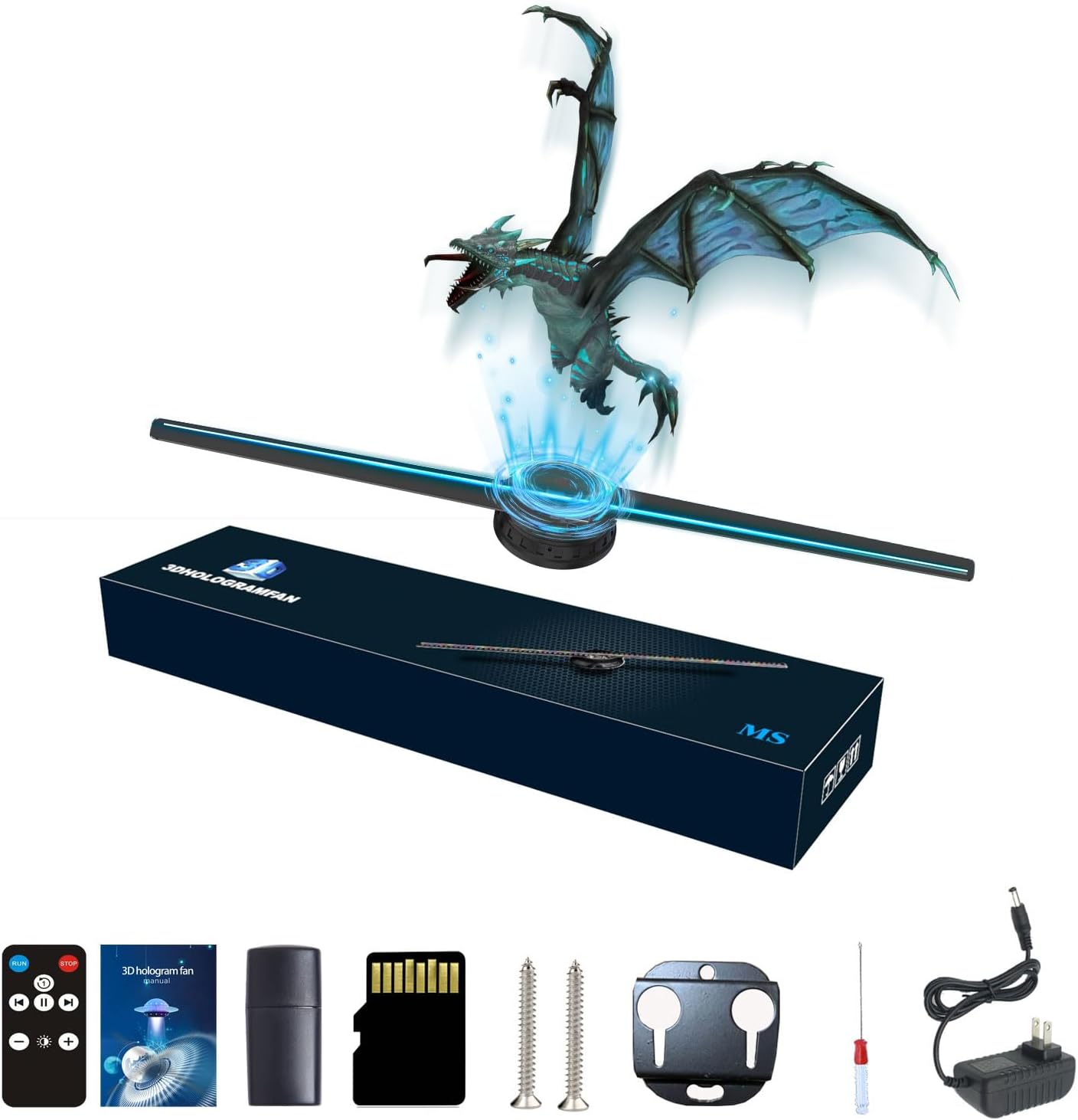 Missyou 3D Hologram Fan,16.5 Inch 3D Hologram Projector Advertising Display with 1.2 Inches Thick, 700 Video Library and 224 LED for Business Store Signs,Bar,Casino,Party,halloween , USB, black