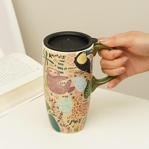 Miniatura 5 de DUSVALLY Taza de café alta de cerámica, juego de regalo de taza de café de amigos, taza de viaje con tapa para oficina y hogar, regalos únicos para