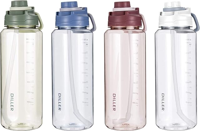 2 L Water Bottles Bottle 2 Liter Large Big with Straw with Time Marker Motivational Markings Large 2l Water Bottles Sports BPA Free Water Jugs D42 (Red)