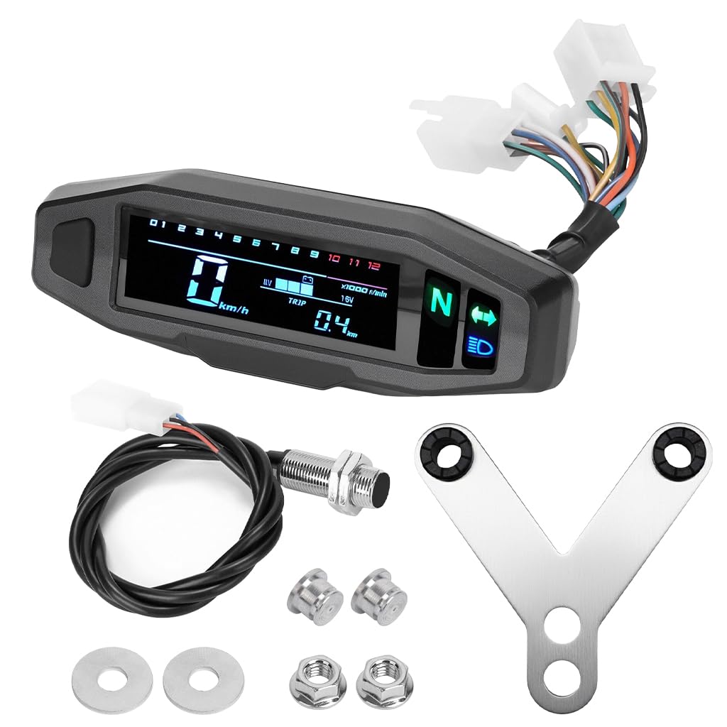 Motorcycle Speedometer Kit with Bracket, 9-16V Multi-Function LCD Gauge Cluster with RPM, Gear Indicator & Speed Sensor, for Most 1/2-cylinder Motorcycles, Dirt Bikes, Street Bikes-image-26