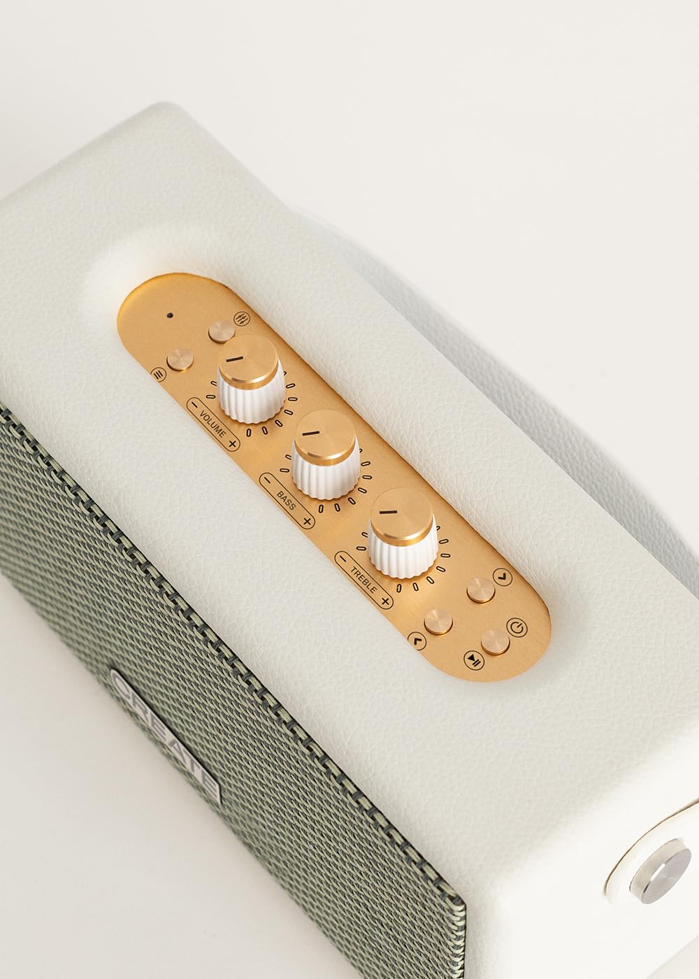 CREATE / Speaker Retro/Haut-Parleur Portable avec Bluetooth, USB et AUX Blanc cassé Petit/Design rétro, jusqu'à 5 Heures d'autonomie, Sangle de Transport, 40W