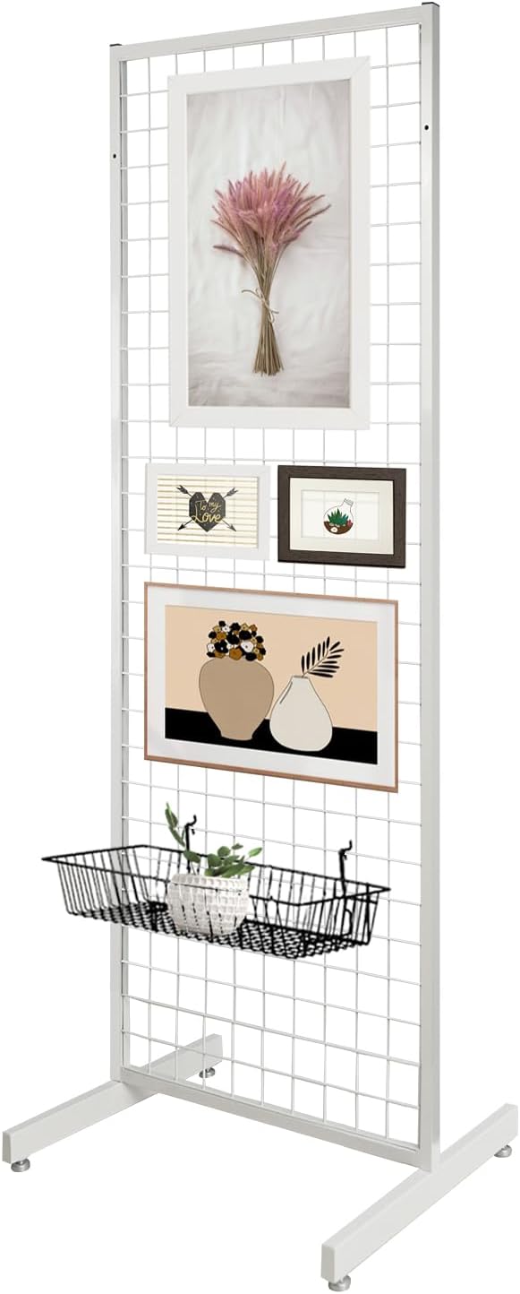 Portable Gridwall Panel Floorstanding Display Stand One-Step Installation Black Finish, T Base