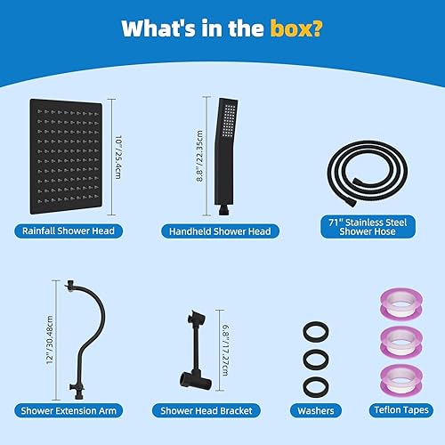 Vista 81 de Hibbent Cabezal de ducha de metal, cabezal de ducha de alta presión de 10 pulgadas, combo de cabezal de ducha, varita de ducha de mano, brazo
