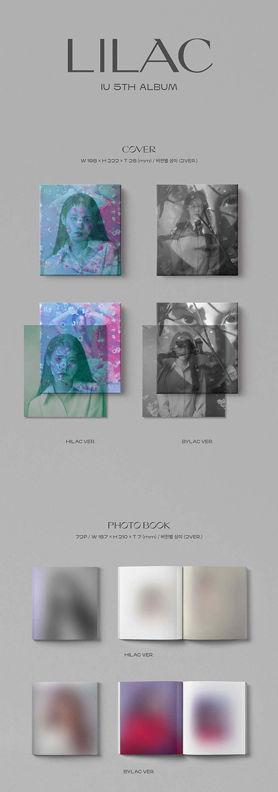IU- Lilac [Hilac+Bylac Full Set ver.] (5th Album) [Pre Order] 2CD+2Photobook+2Folded Poster+Others with Tracking, Extra Decorative Stickers, Photocards