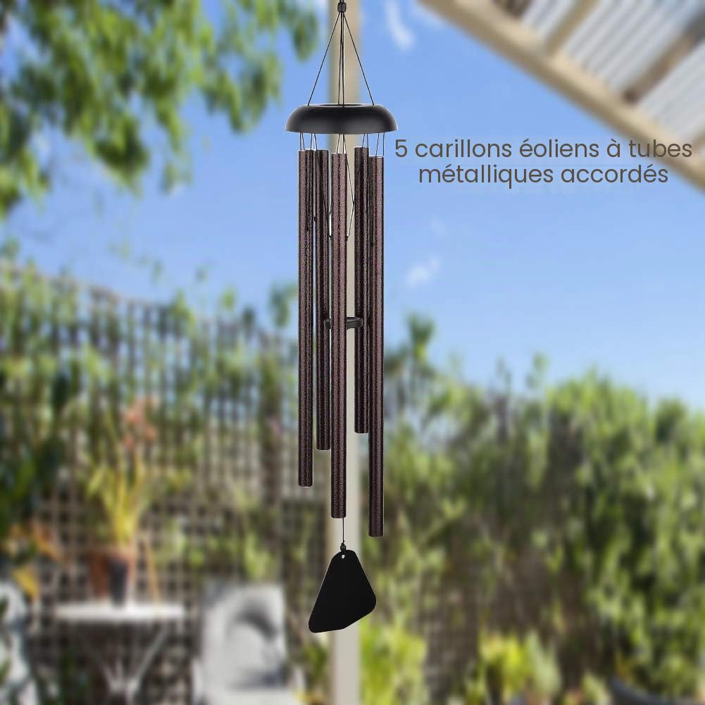 Grand carillon à vent 91 cm avec 5 tubes en métal pour décoration de jardin