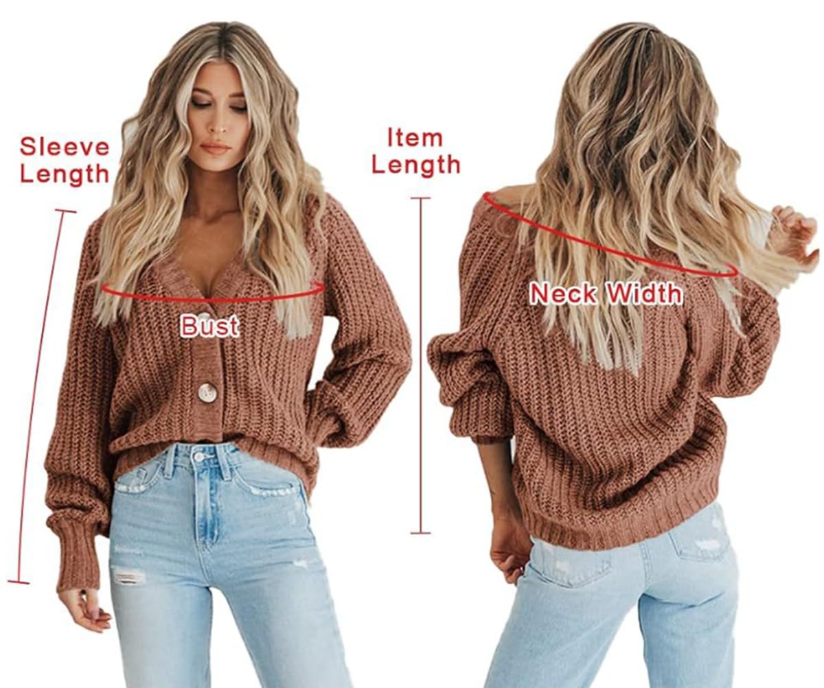 Maglione Con Scollo A V In Cardigan Lavorato A Maglia Con Spalle Scoperte E Bottoni Sul Davanti Da Donna Sku-4 XXL - Foto 2