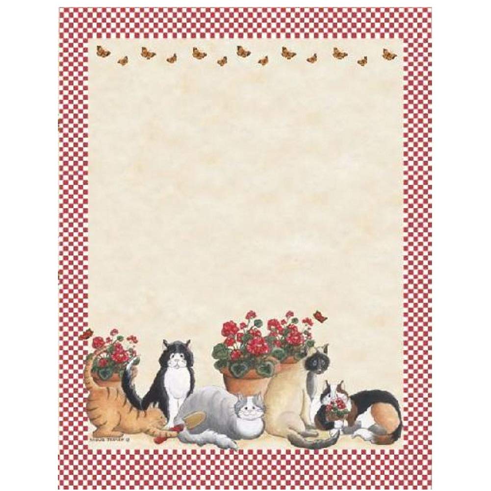 Cats and Flowers Lot de 25 feuilles de papier à lettres
