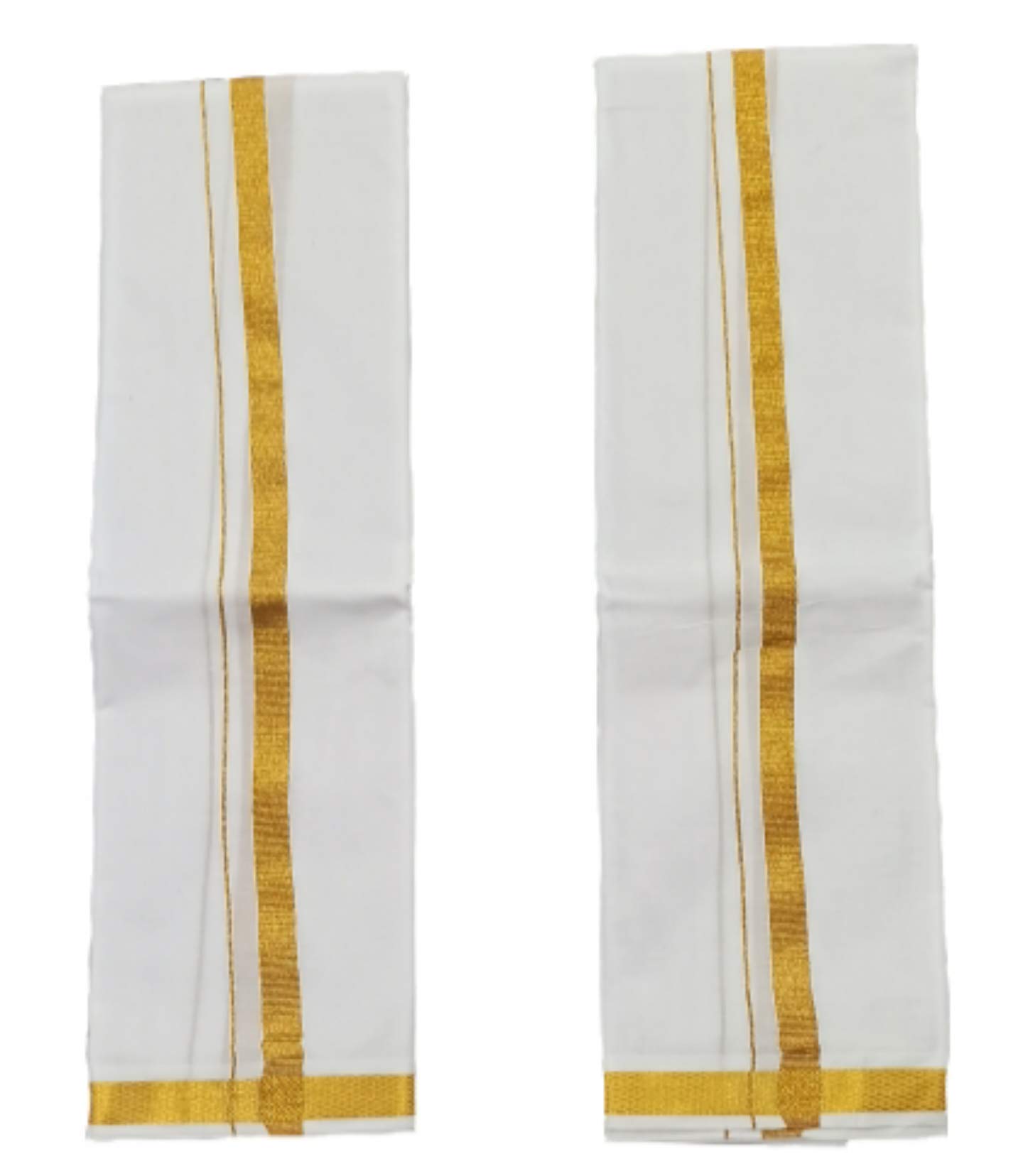 SMT Cotton White Gold Boarder Pooja Angvastram Towels/Gamcha Size 34×64 inch. {Pack of 2}